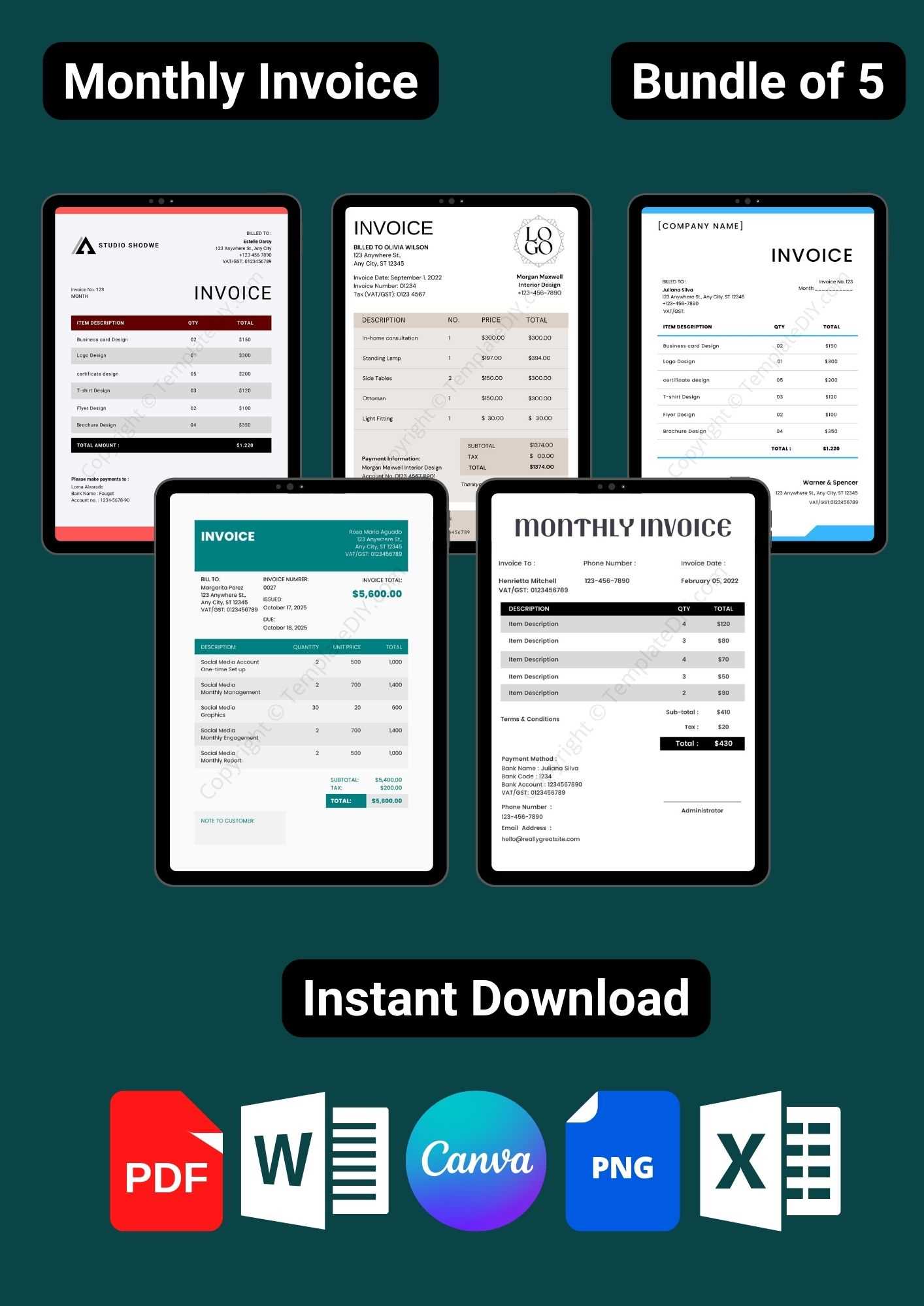 monthly rent invoice template excel