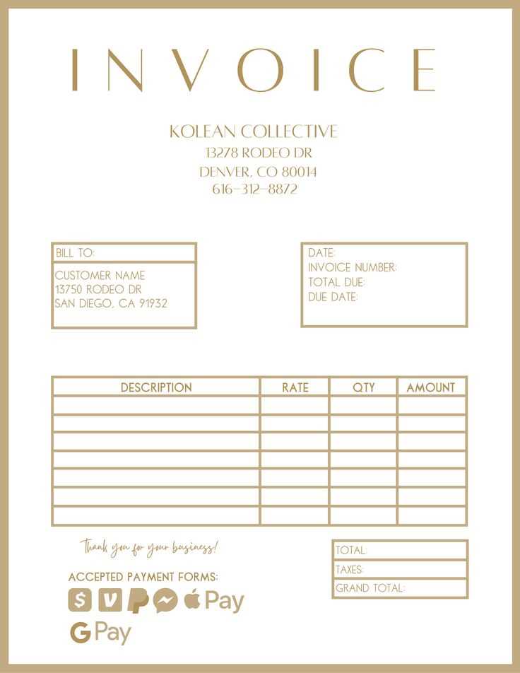 gold invoice template