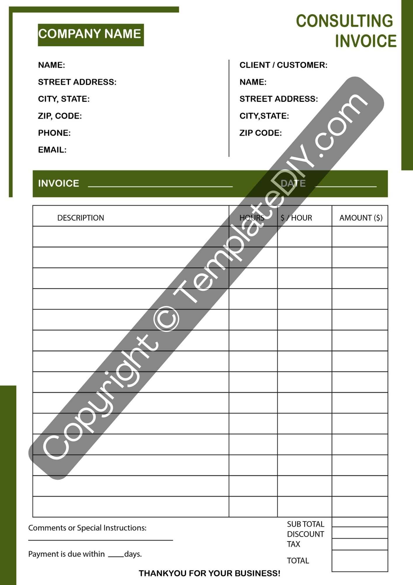 blank invoice template for services