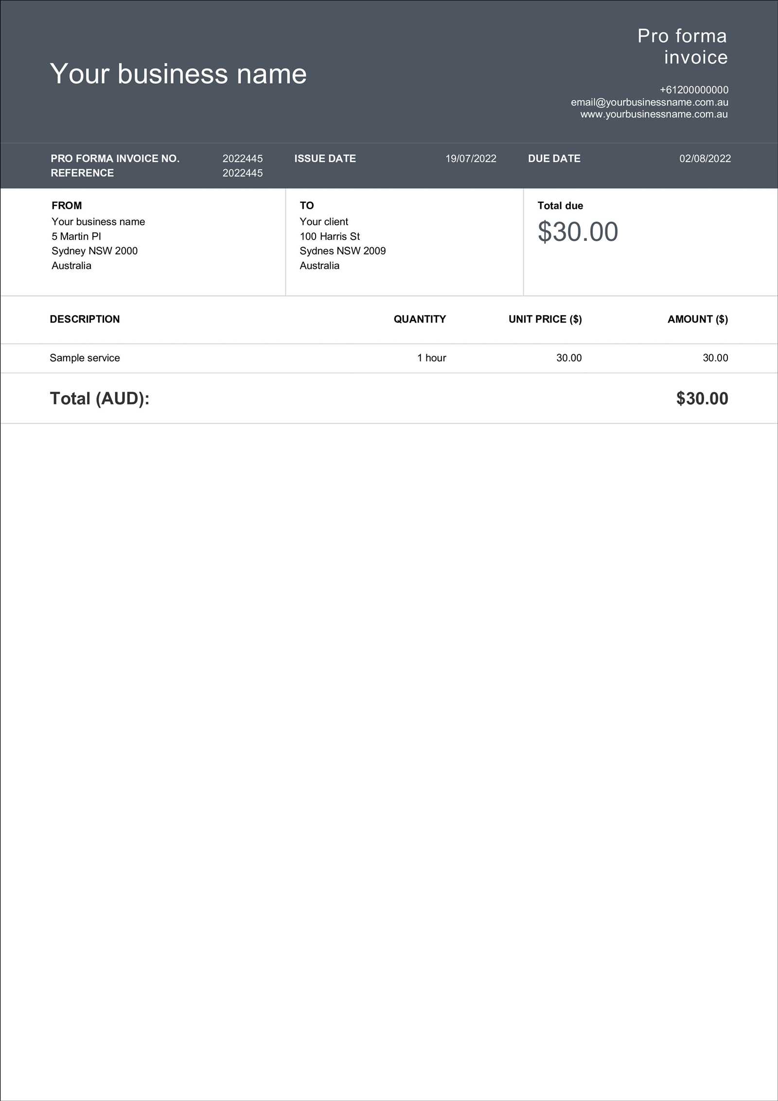 blank proforma invoice template