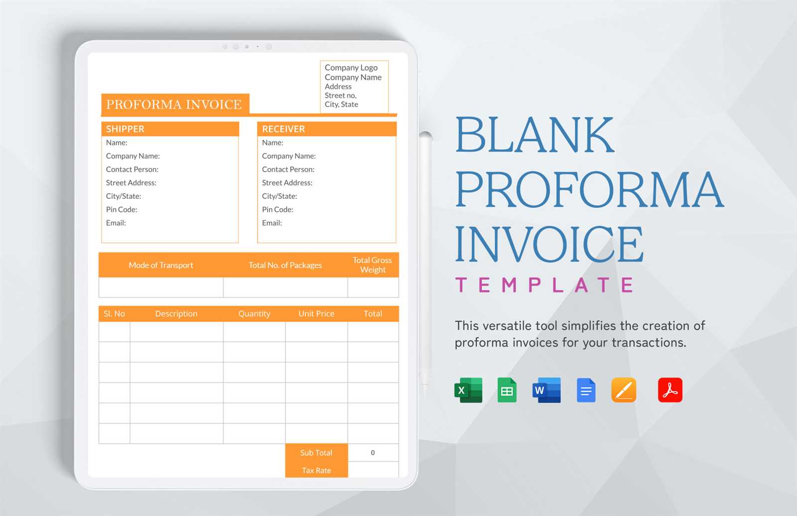 blank proforma invoice template