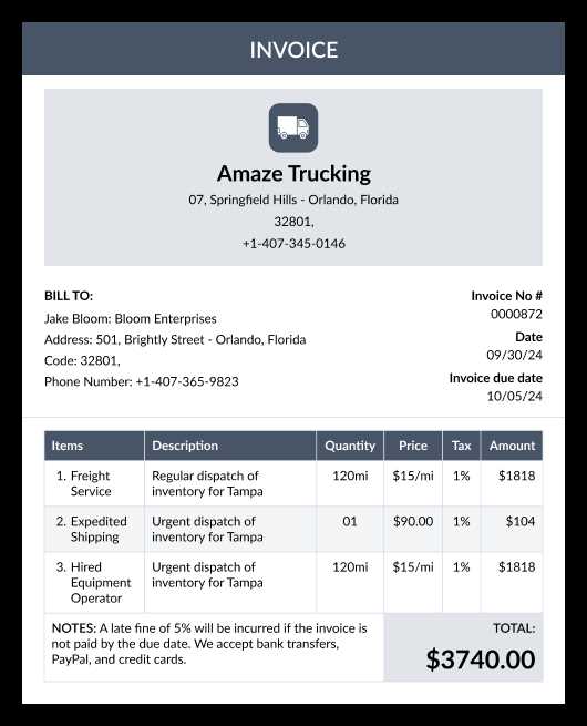 blank trucking invoice template