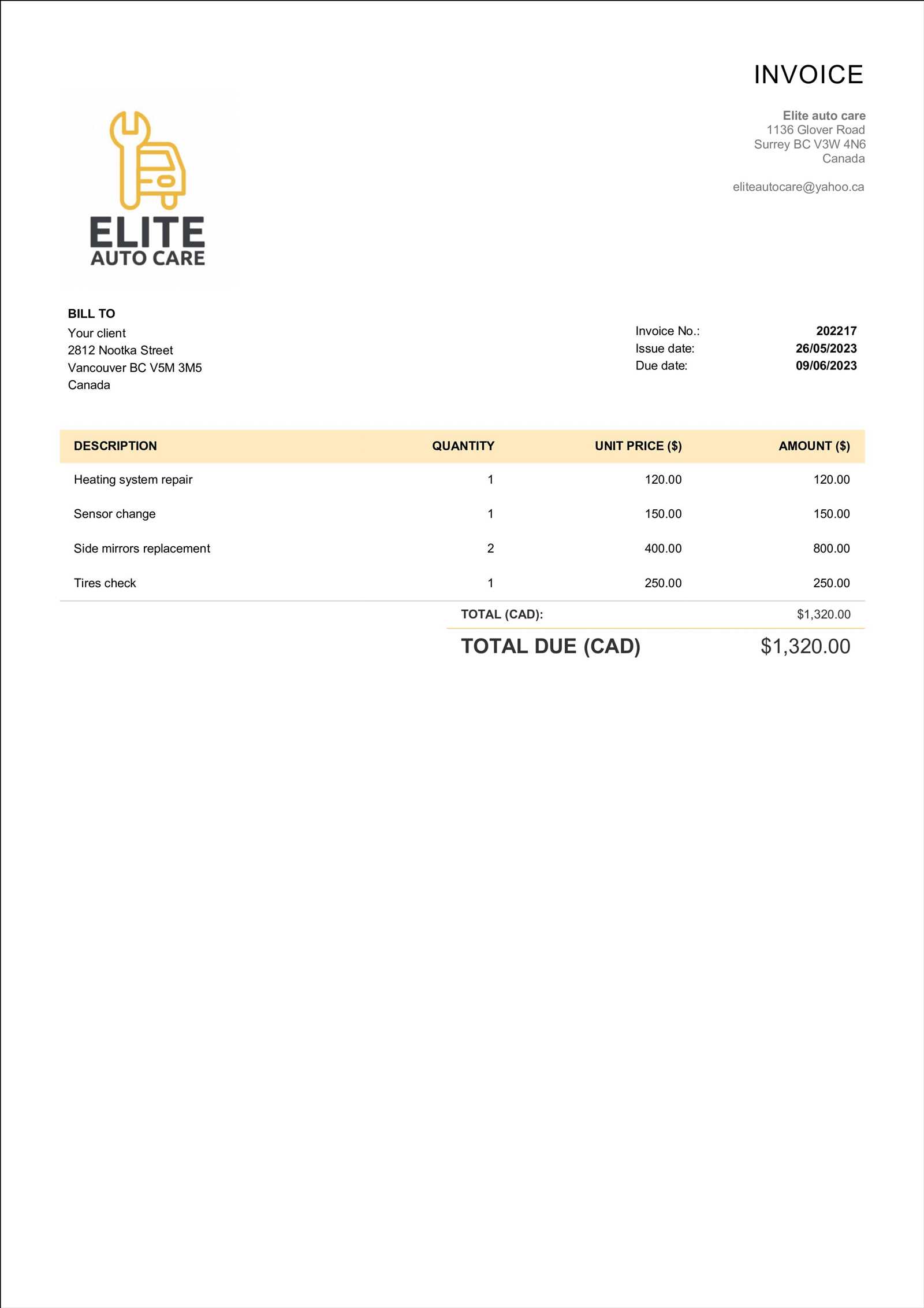 freelance invoice template canada