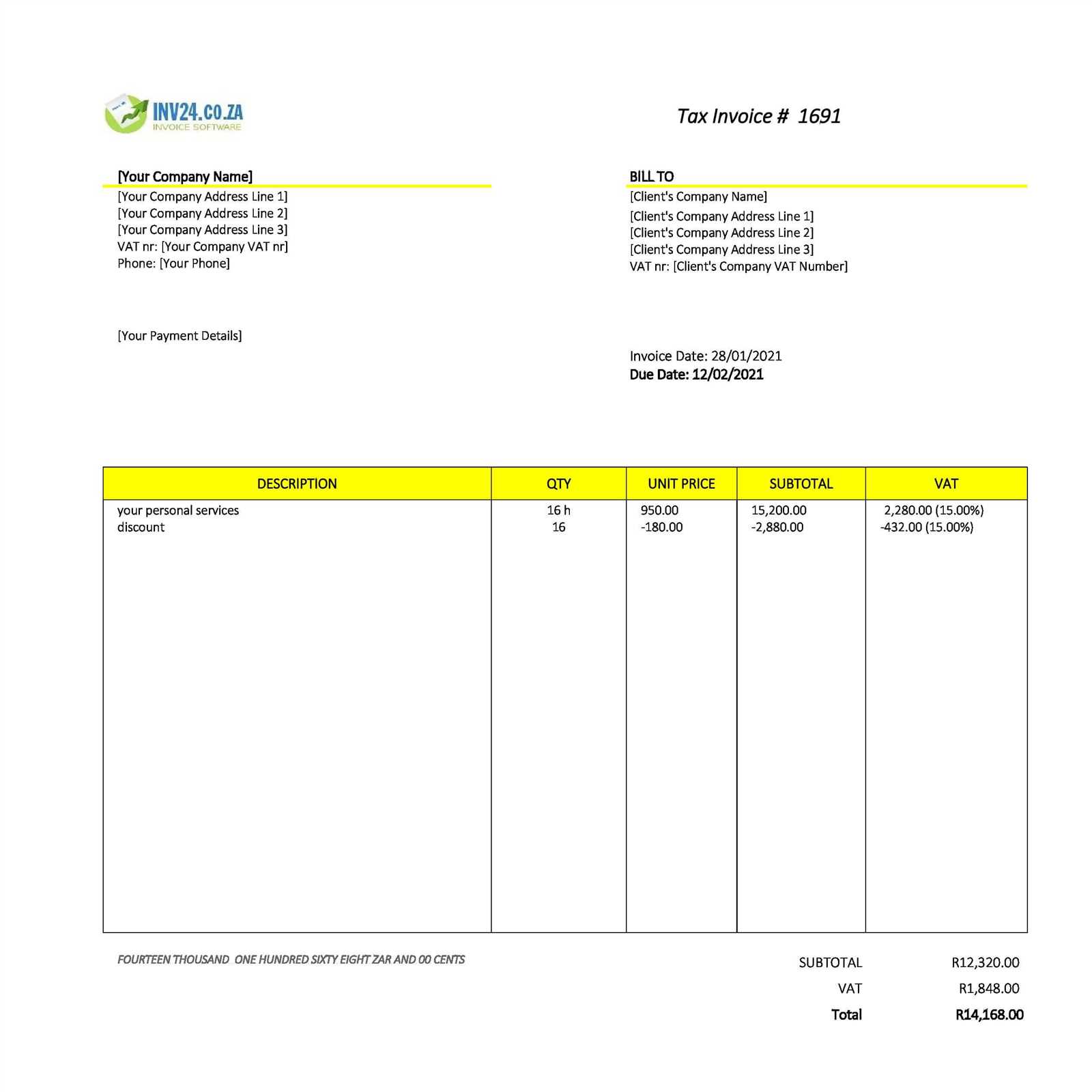 personal software invoice template