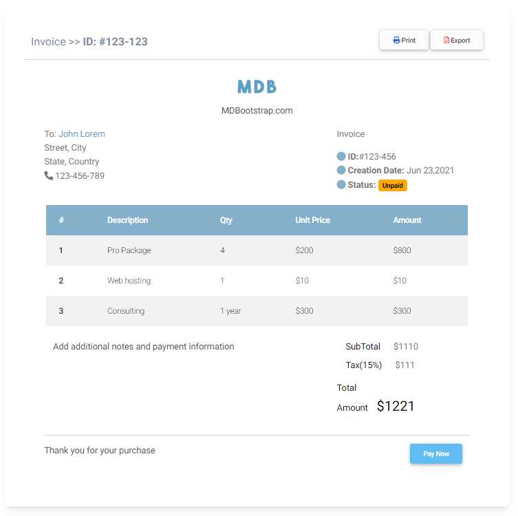 bootstrap invoice template