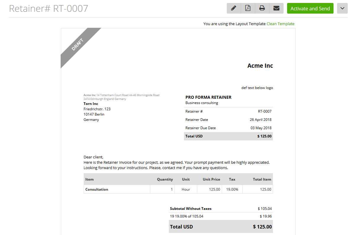 retainer invoice template