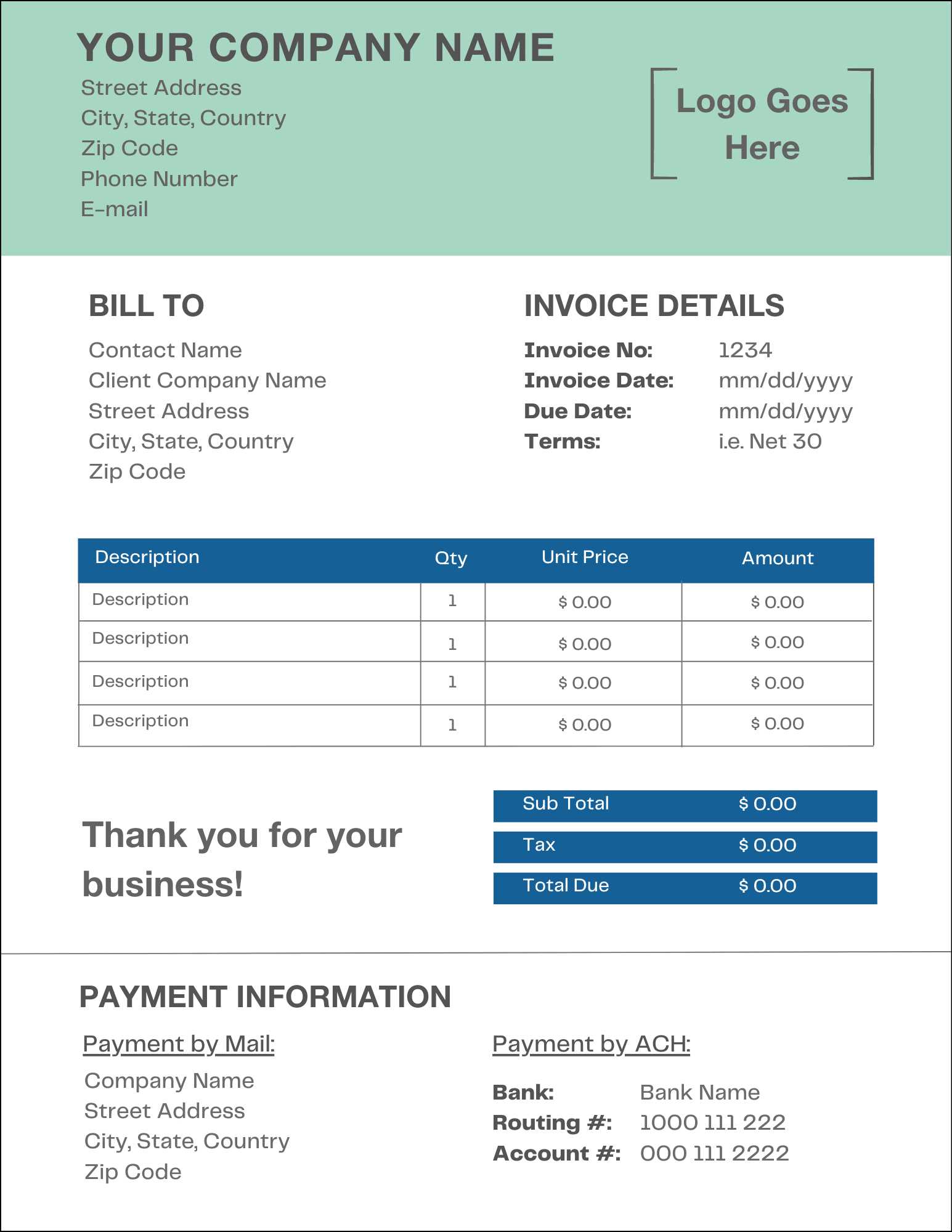 template for outstanding invoice