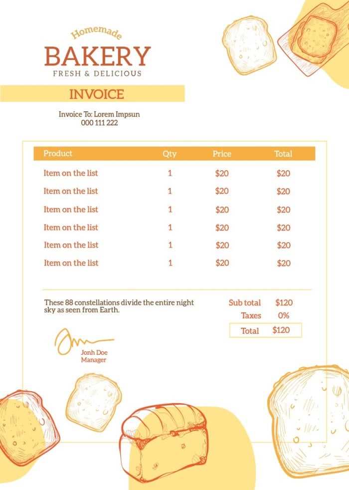 cake invoice template free