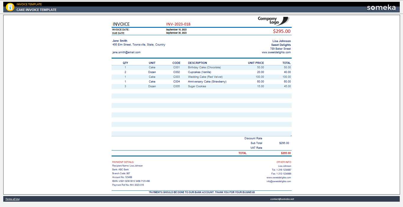 cake invoice template