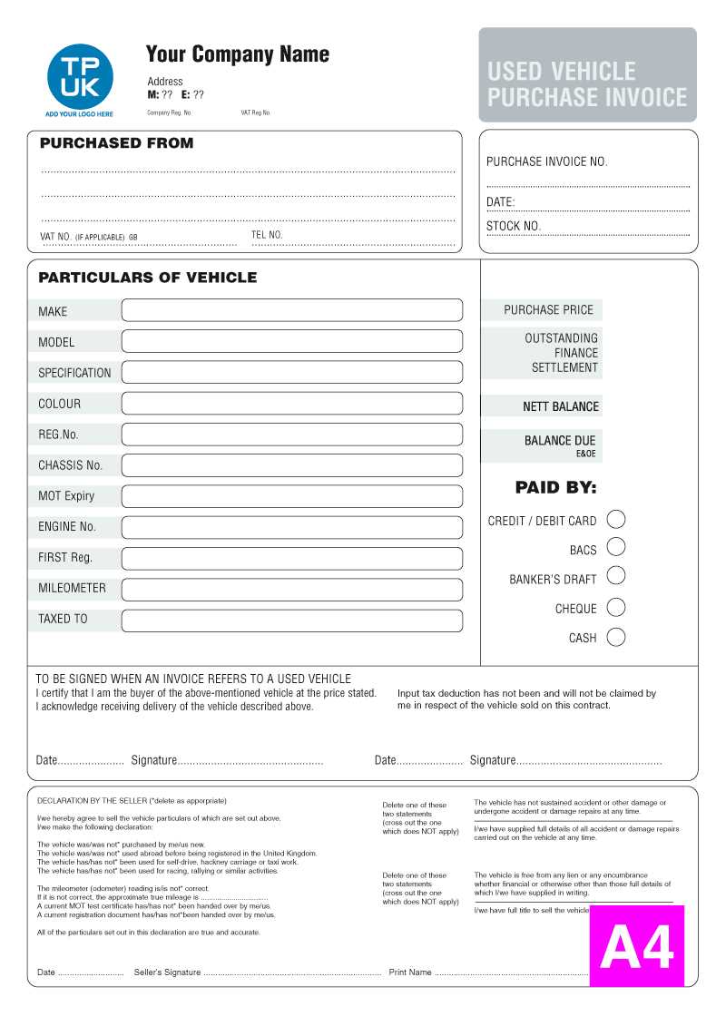 car invoice template private sale