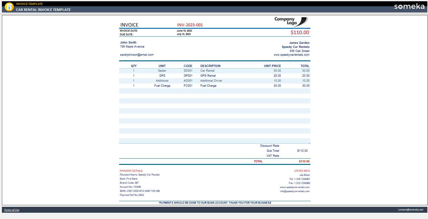 car rental invoice template free download