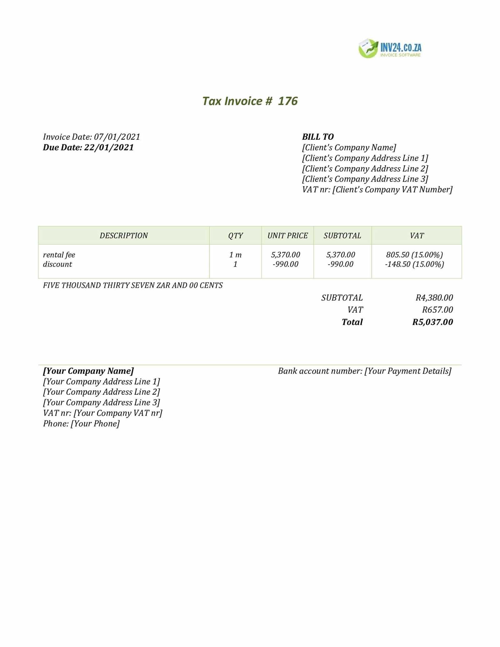 car rental invoice template free