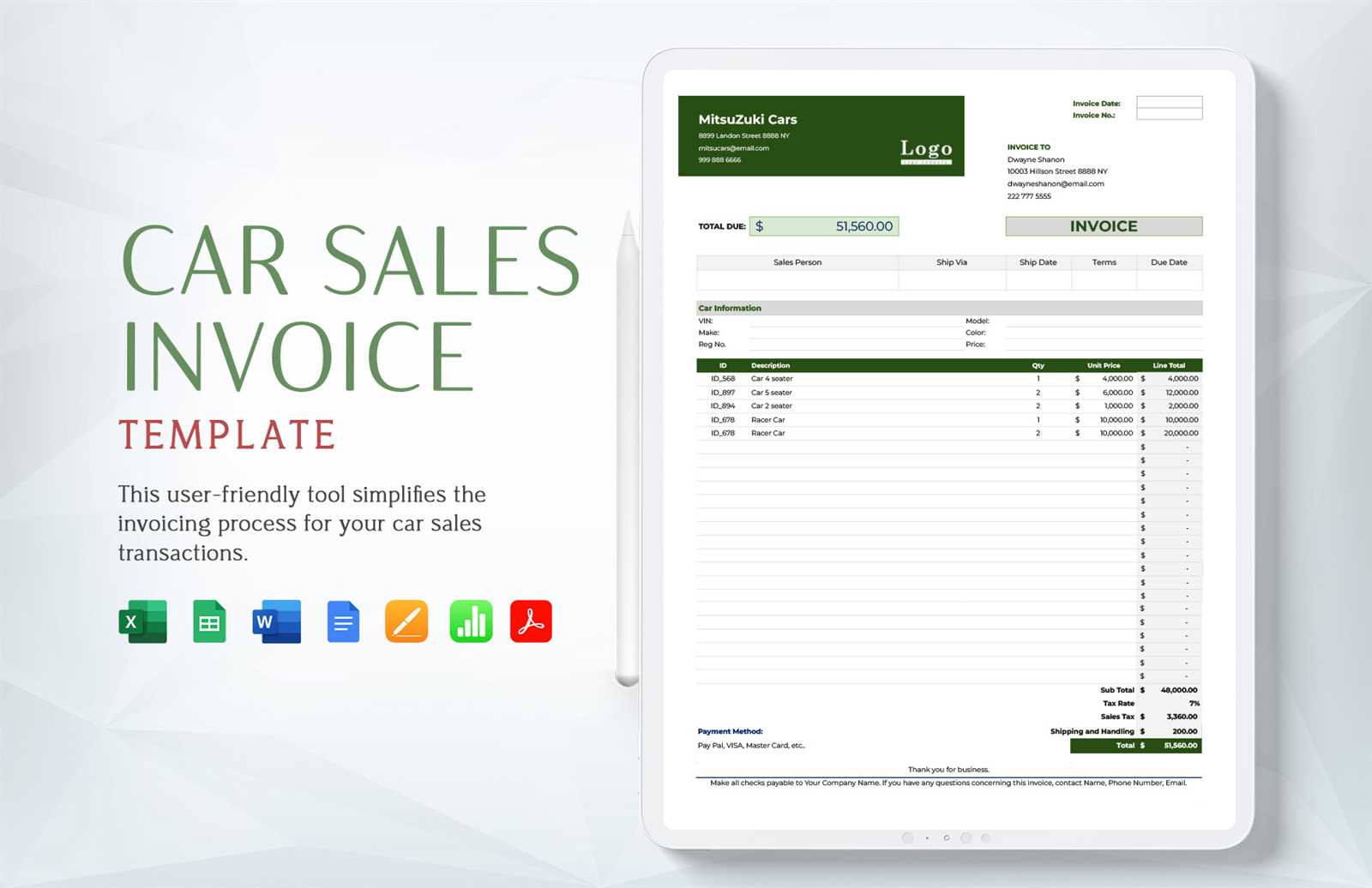 car sale invoice template
