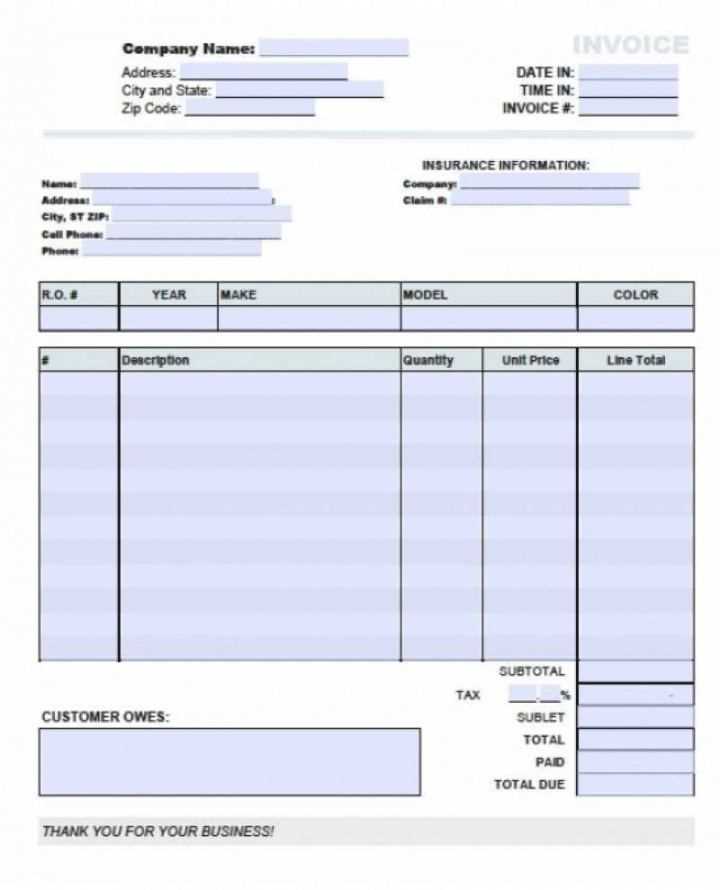 car shop invoice template