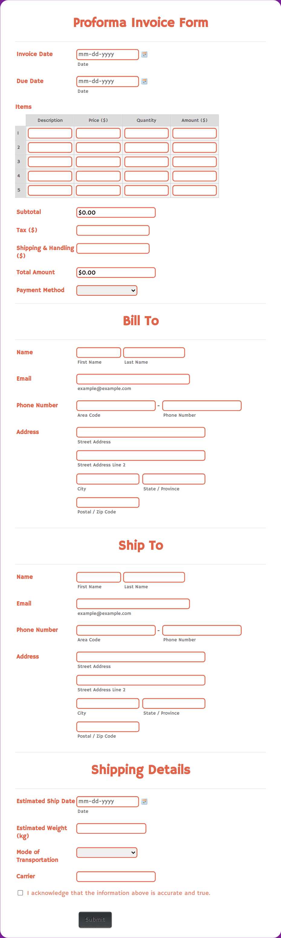 carrier invoice template