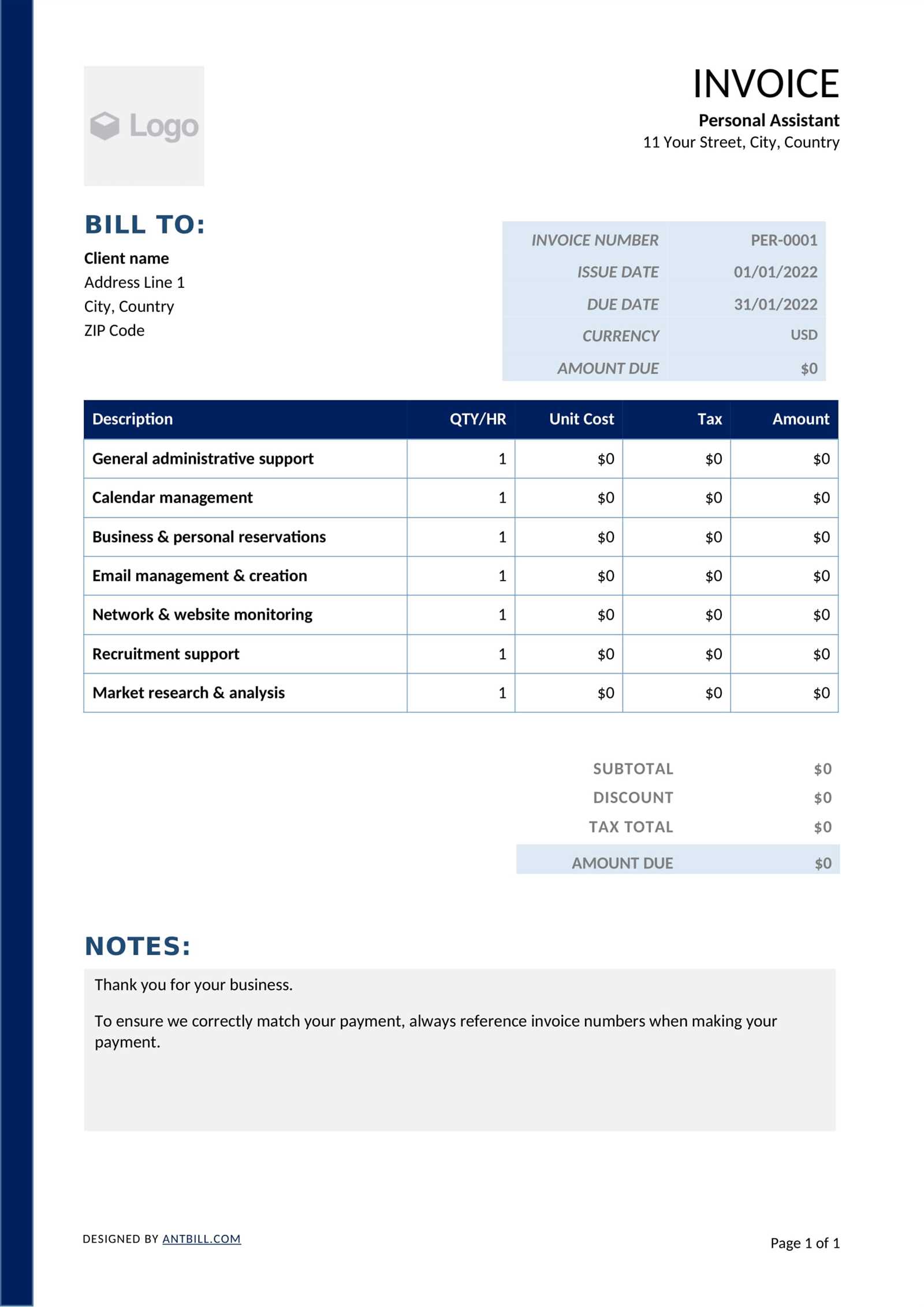 personal service invoice template