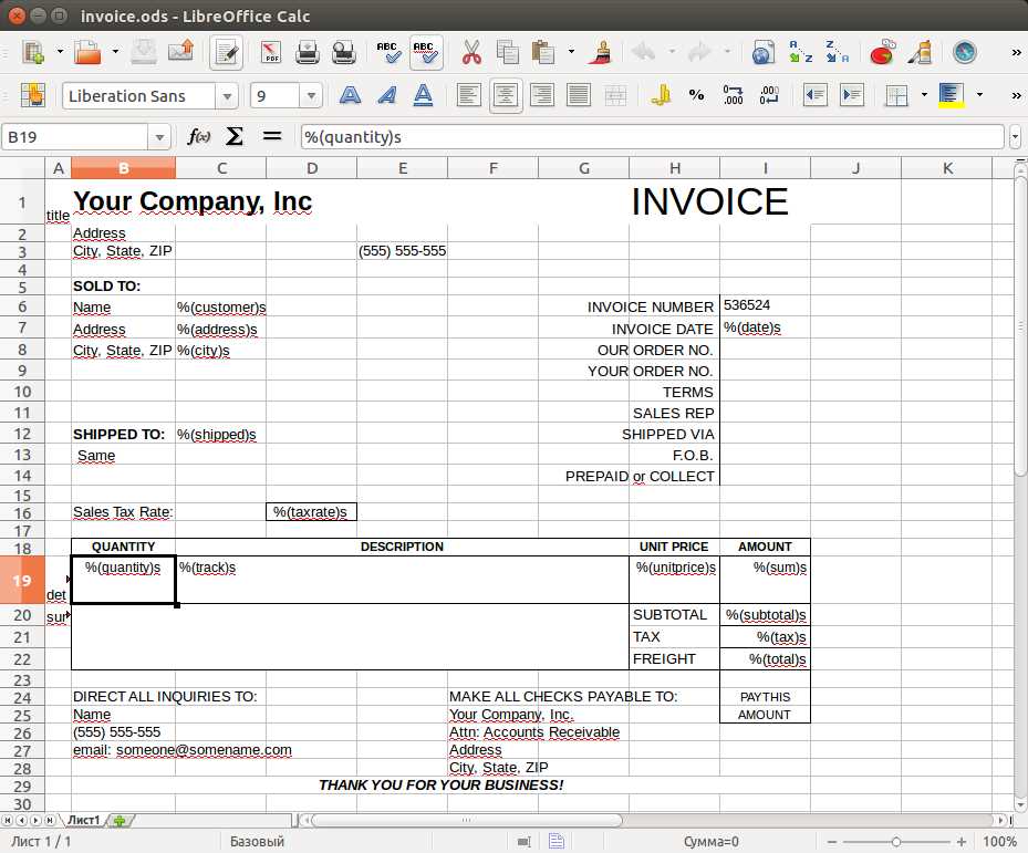libre office invoice template