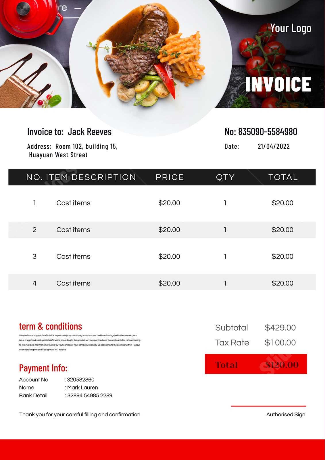 chef invoice template