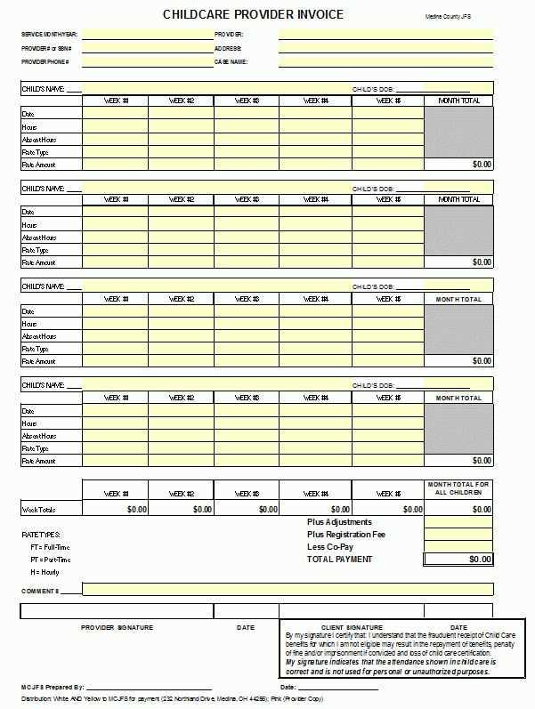 child care invoice template free