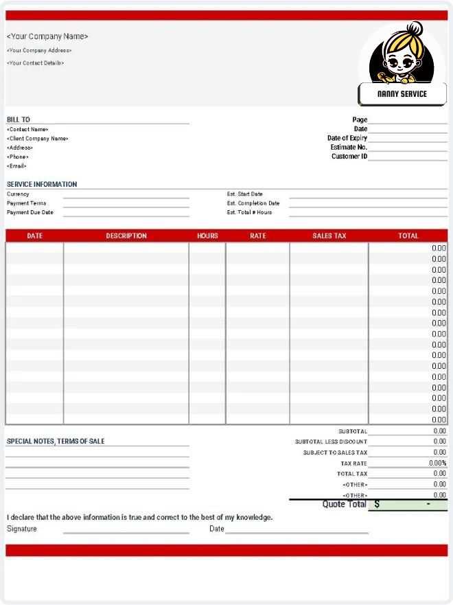 child care invoice template free