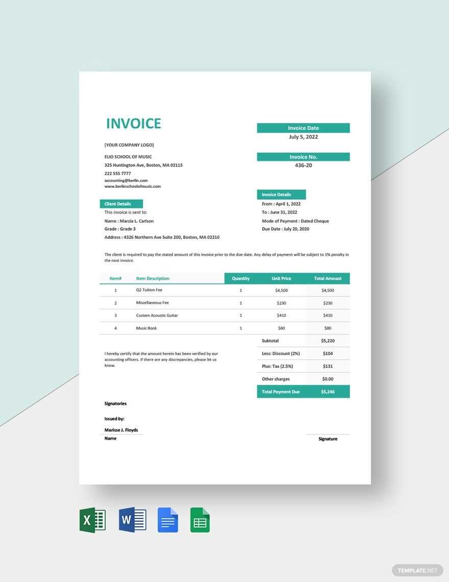 musician invoice template