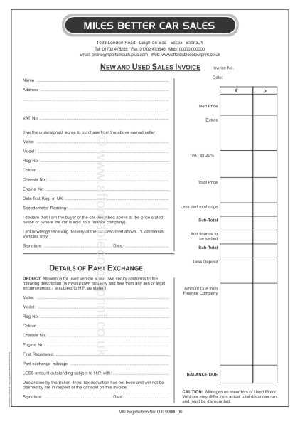 used car invoice template uk