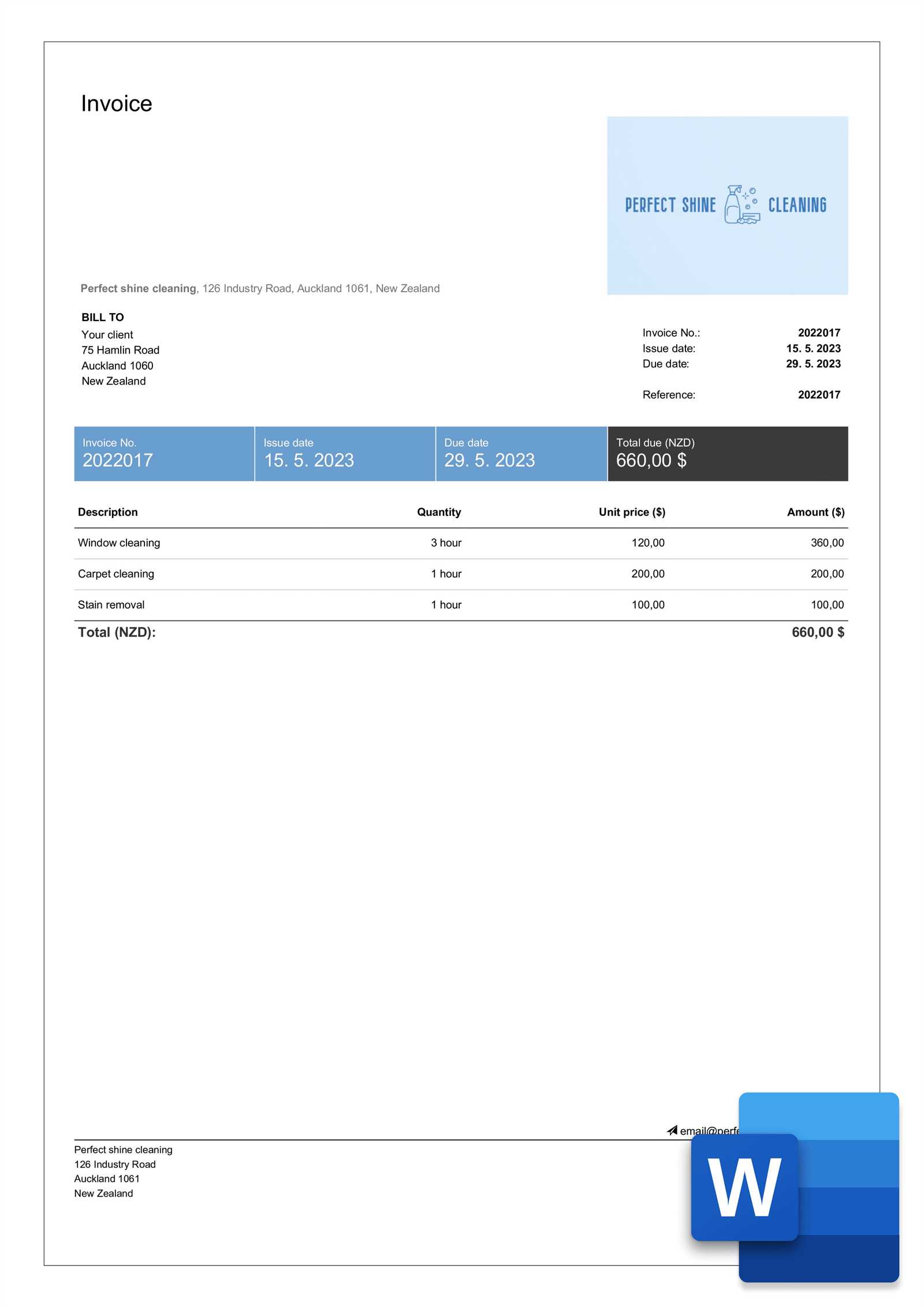 cleaning invoice template