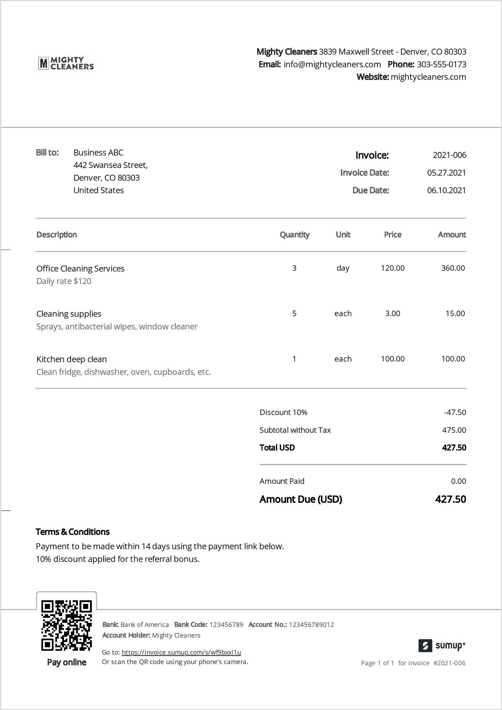 cleaning service invoice template word