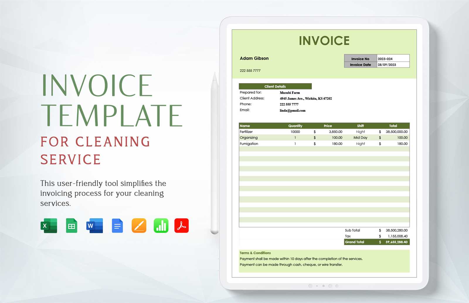 cleaning service invoice template word