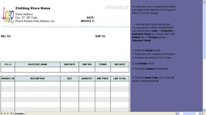 clothing invoice template