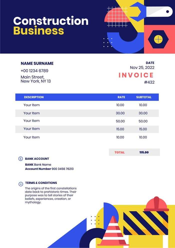 construction contractor invoice template