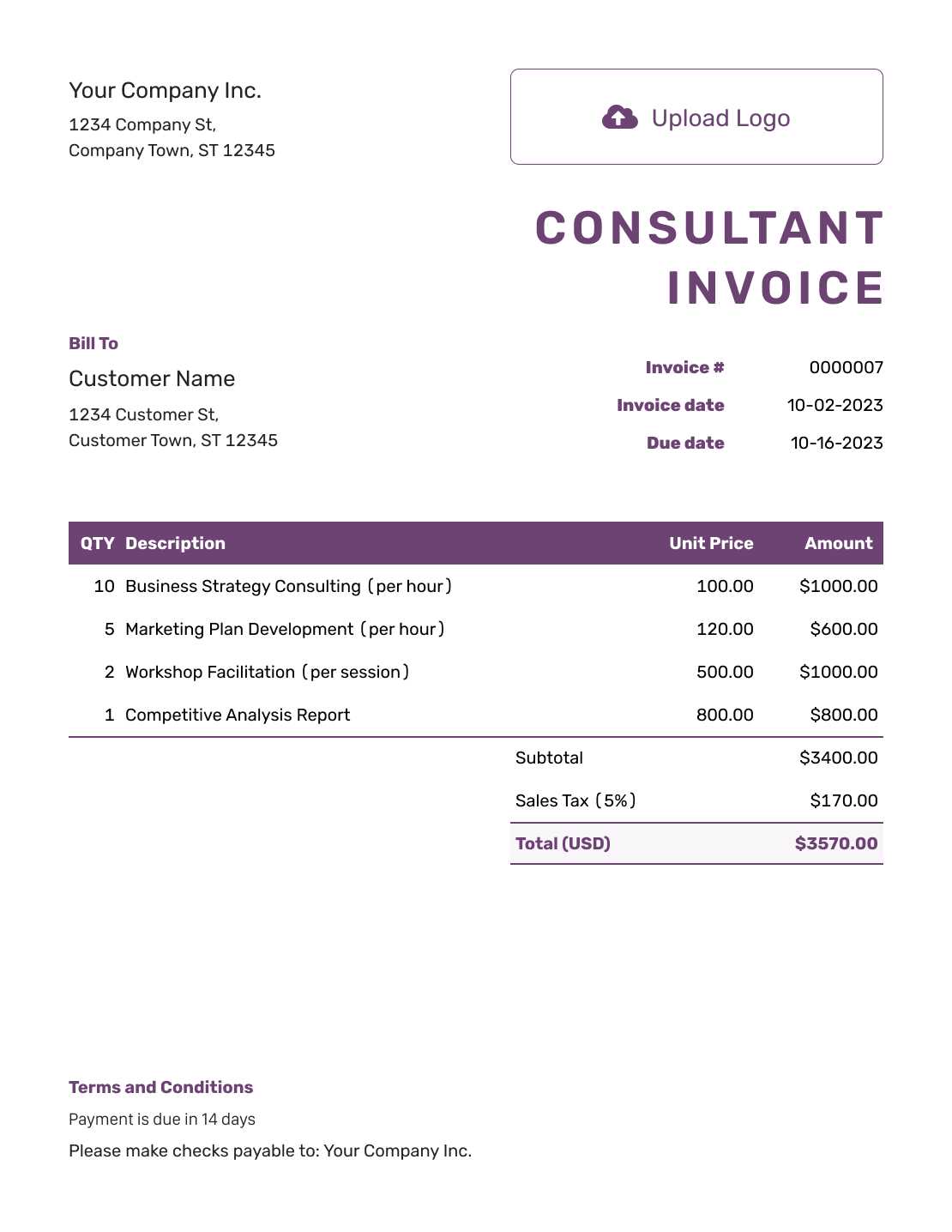 consultant invoice template word