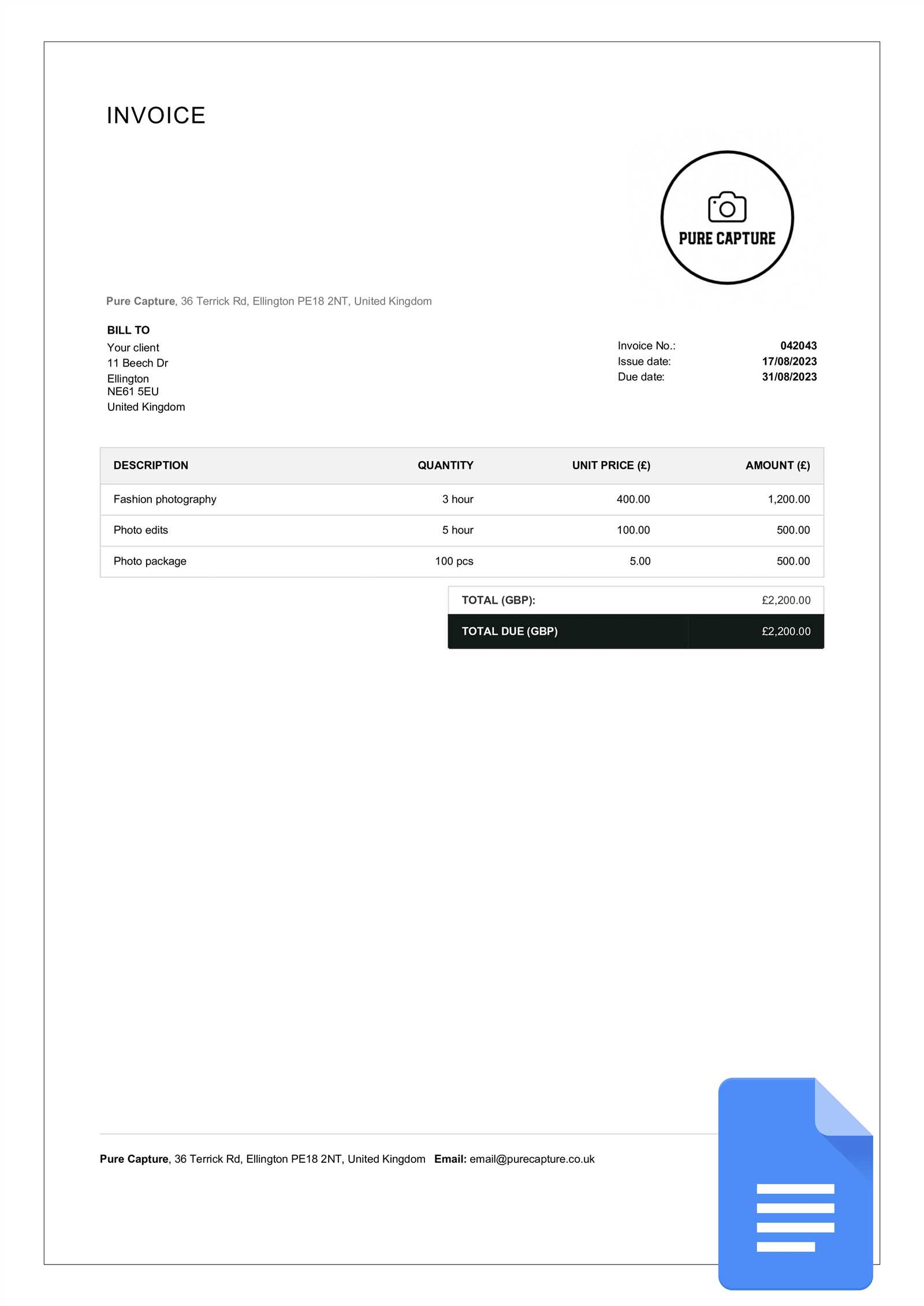 invoice doc template