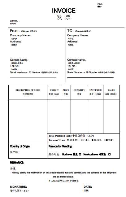 commercial invoice for customs purposes only template