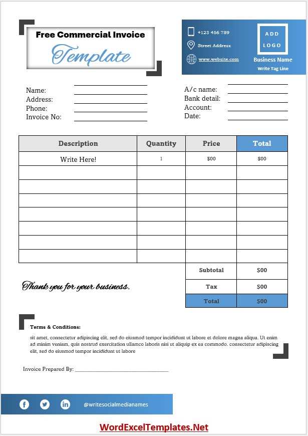 commercial invoice template excel