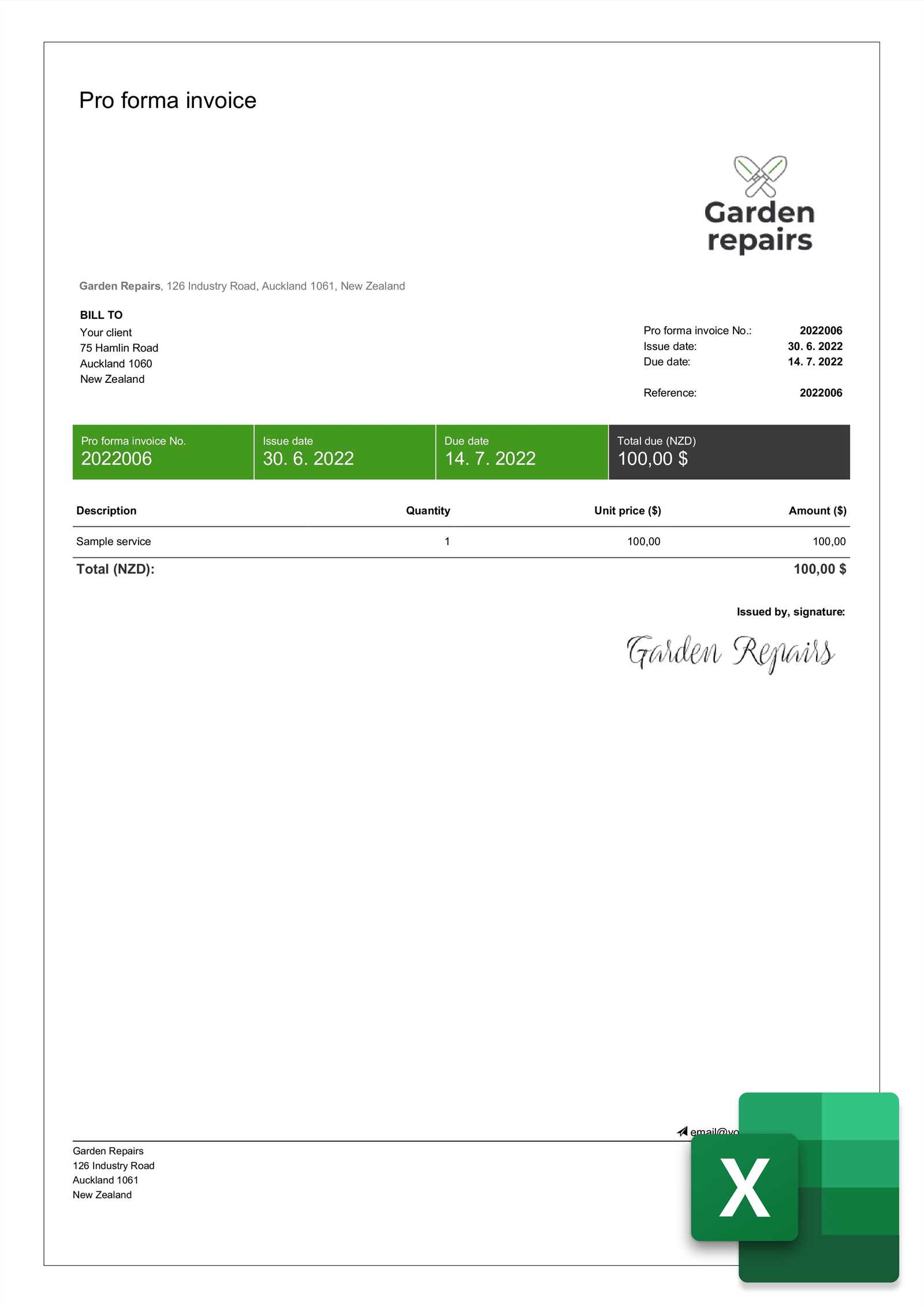 commercial invoice template excel