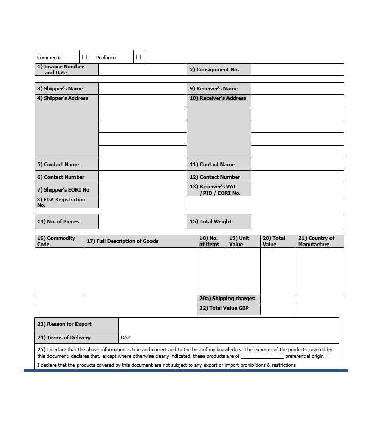 commercial invoice template for shipping