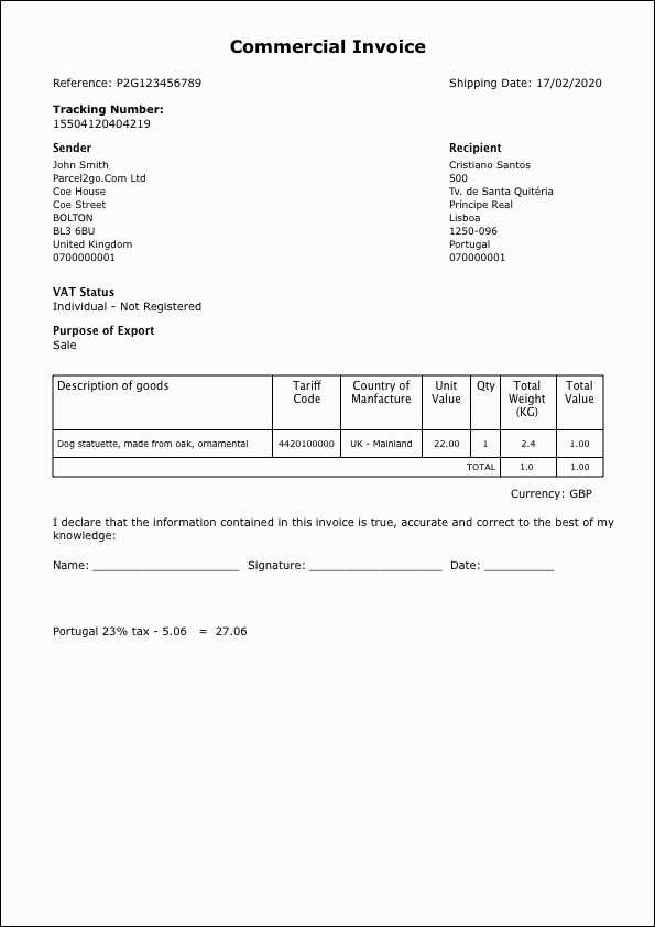 commercial invoice template uk