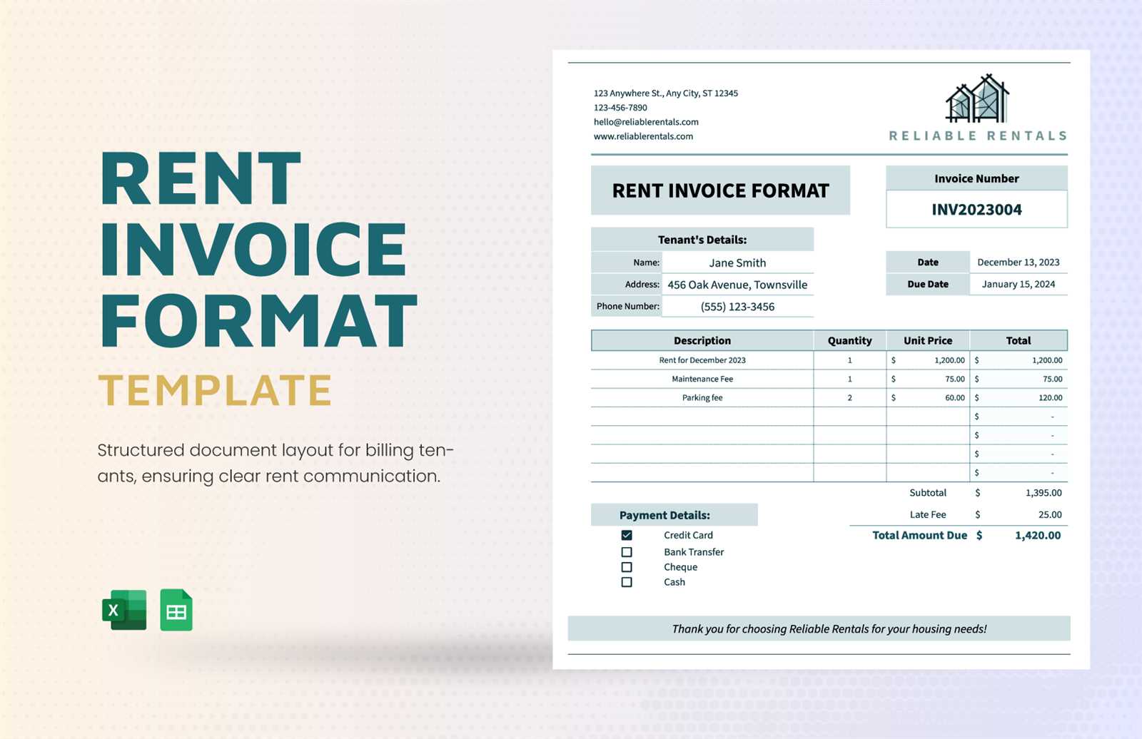 commercial rent invoice template