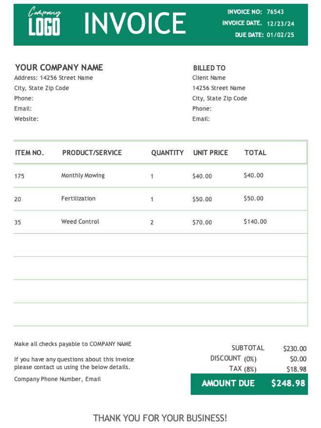 company invoice template word