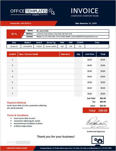 computer shop invoice template