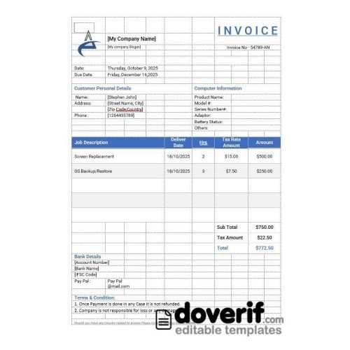 computer technician invoice template