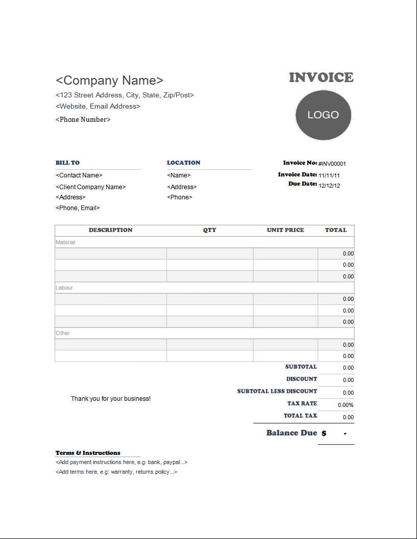 construction invoice templates