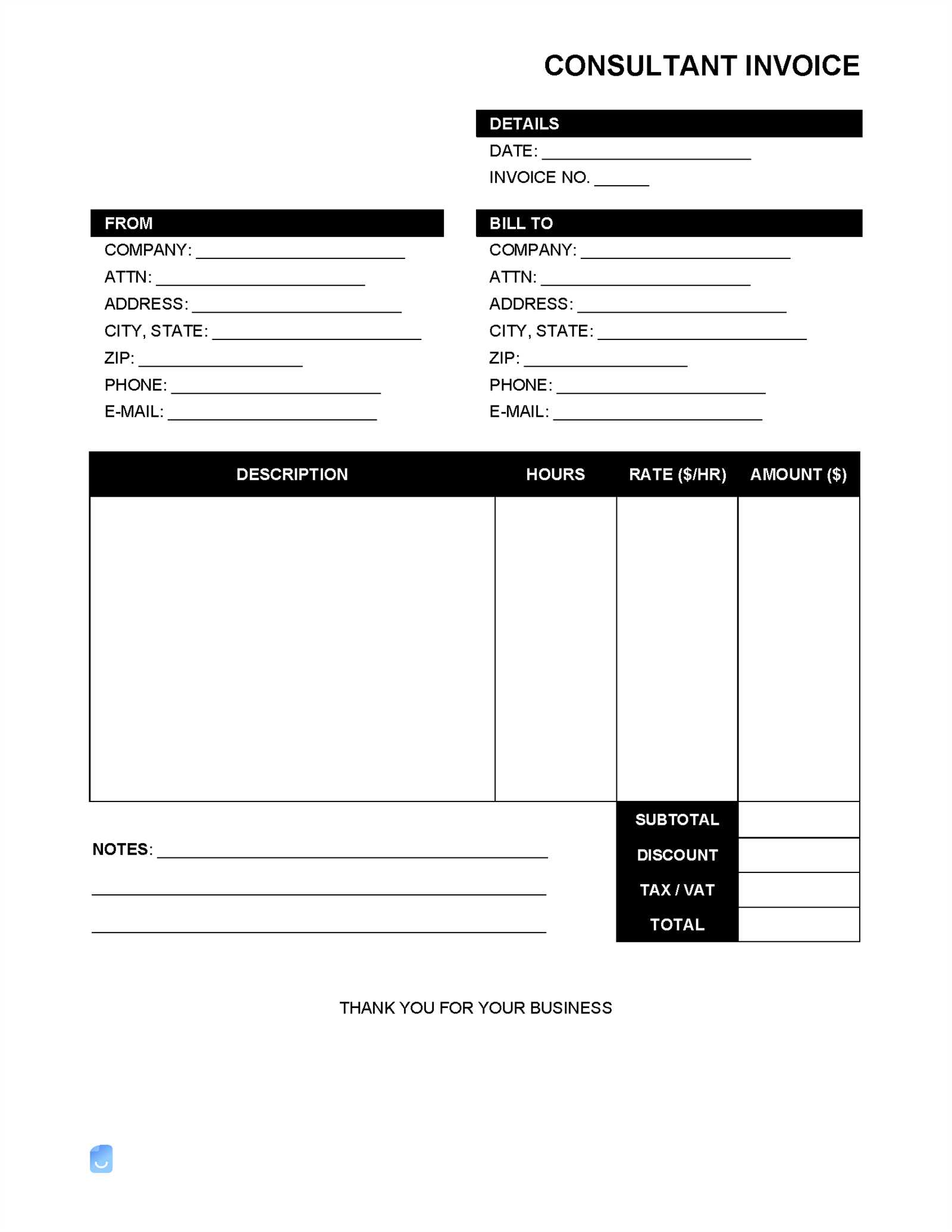 consulting services invoice template excel