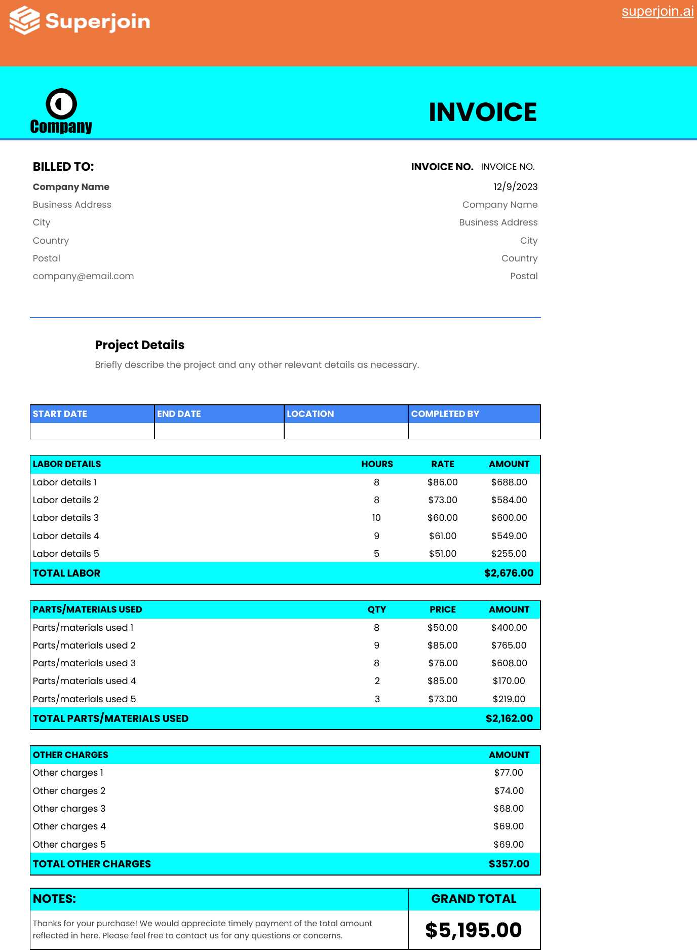 contractor hours invoice template