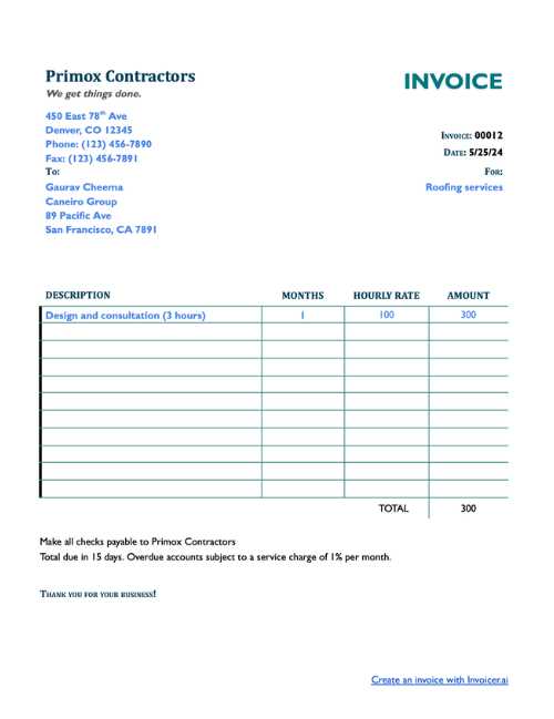 contractor invoice template excel