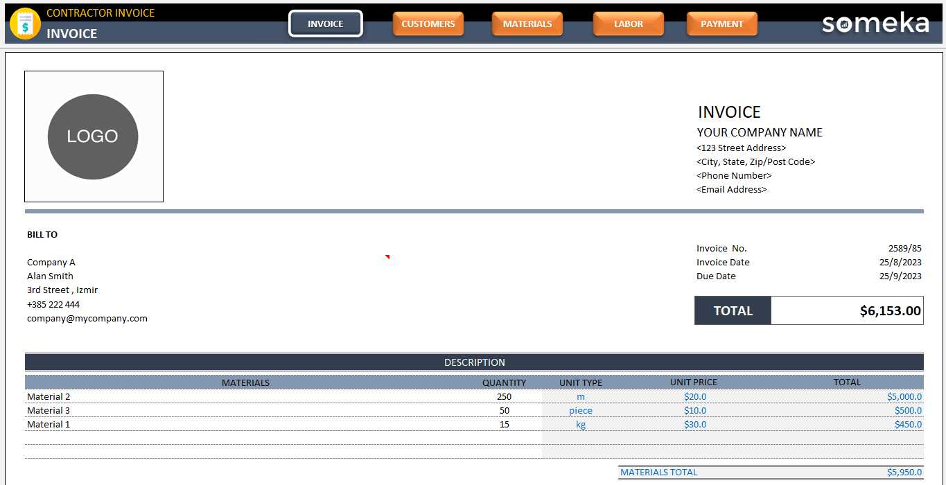 contractor invoice template free download