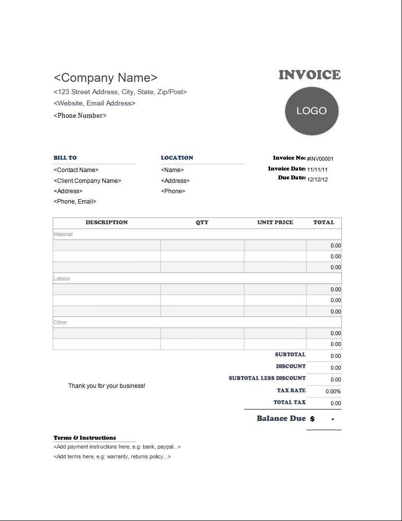 contractor invoice template word free