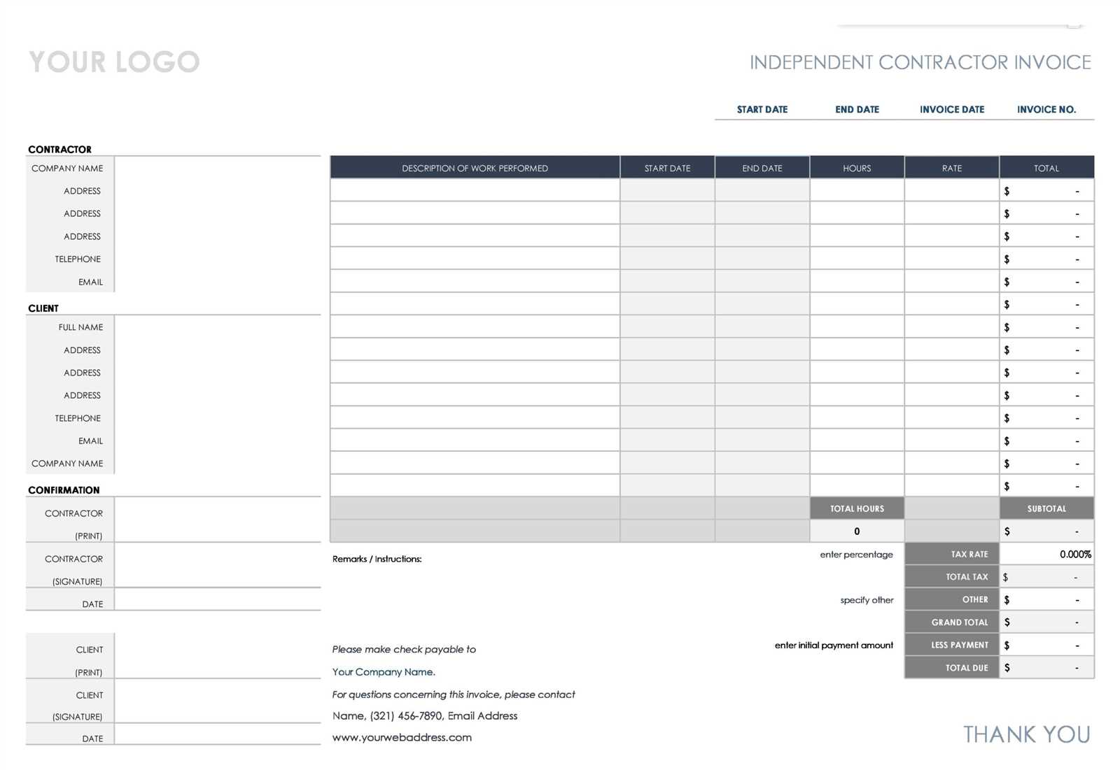 contractors invoice template