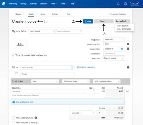 create paypal invoice template